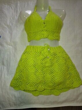 Lime Crochet Halter Crop Top - Women's Knit Crop